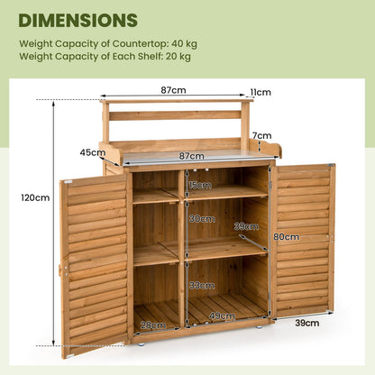 Wooden Storage Cabinet with Galvanized Metal Countertop-Natural