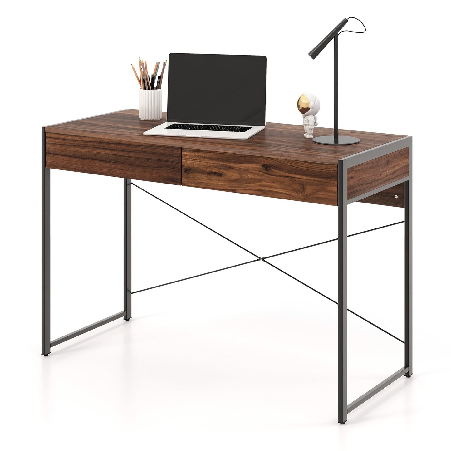 Wooden Study Computer Desk with 2 Drawers, 112 x 48 x 76cm -Brown