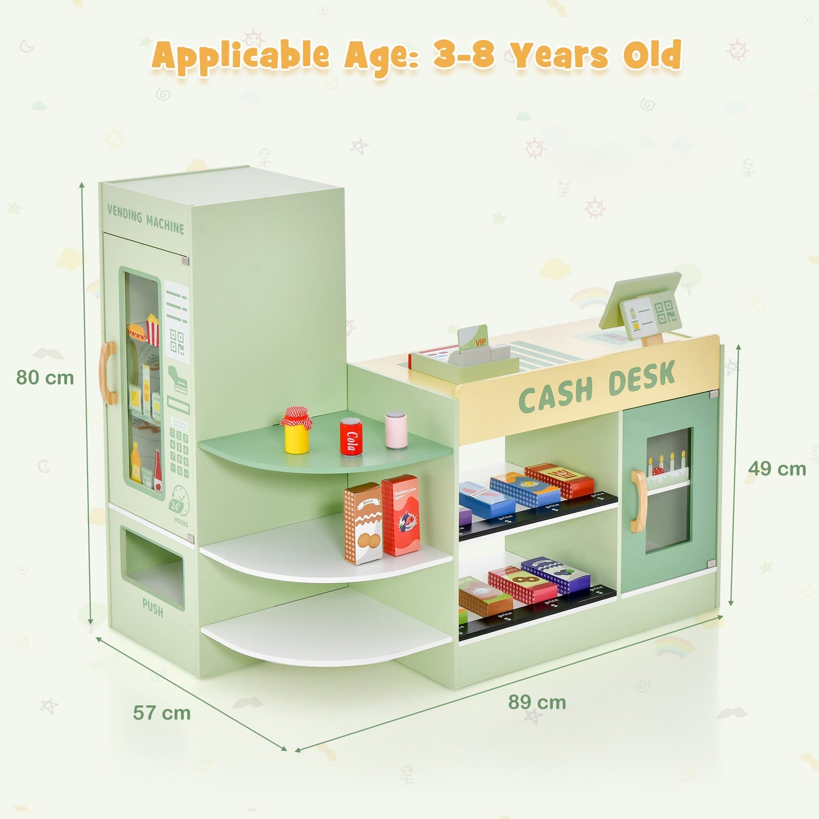 Kids Wooden Grocery Store Supermarket Play Toy Set-Green