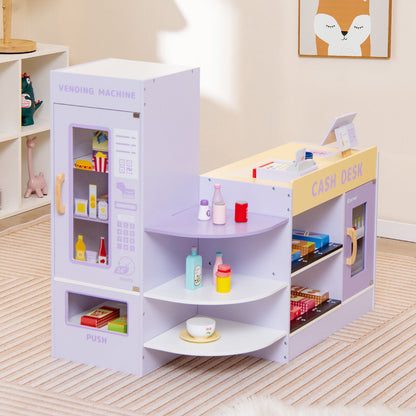 Kids Wooden Grocery Store Supermarket Play Toy Set-Purple