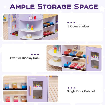 Kids Wooden Grocery Store Supermarket Play Toy Set-Purple