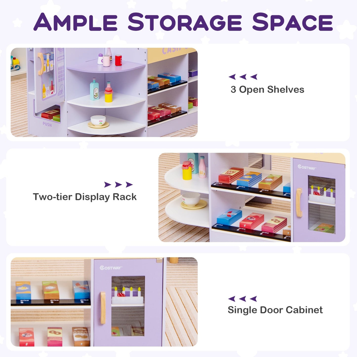 Kids Wooden Grocery Store Supermarket Play Toy Set-Purple