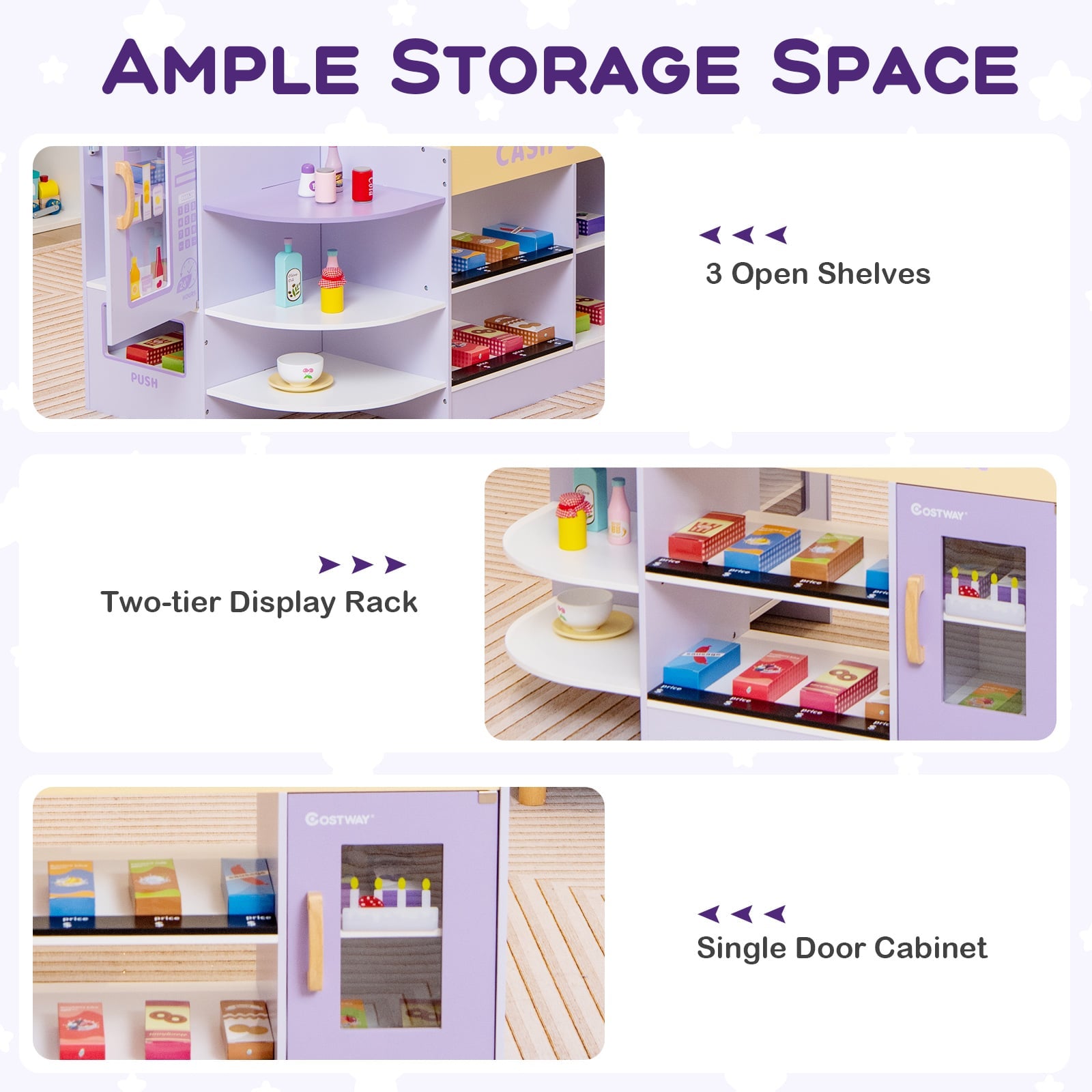 Kids Wooden Grocery Store Supermarket Play Toy Set-Purple