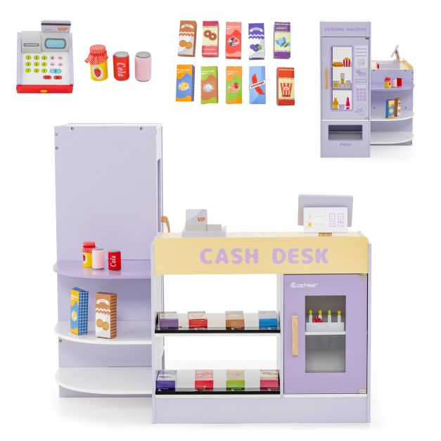 Kids Wooden Grocery Store Supermarket Play Toy Set-Purple
