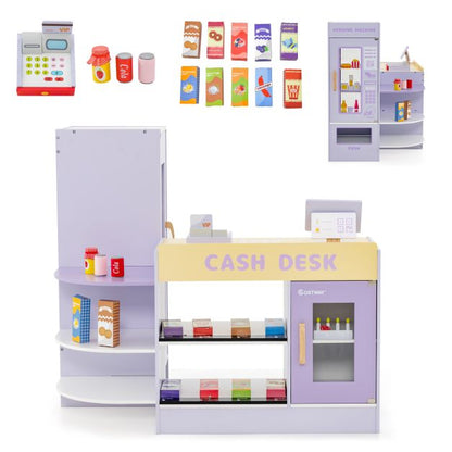 Kids Wooden Grocery Store Supermarket Play Toy Set-Purple
