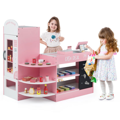 Wooden Supermarket Play Toy Set with Cash Register and POS Machine-Pink