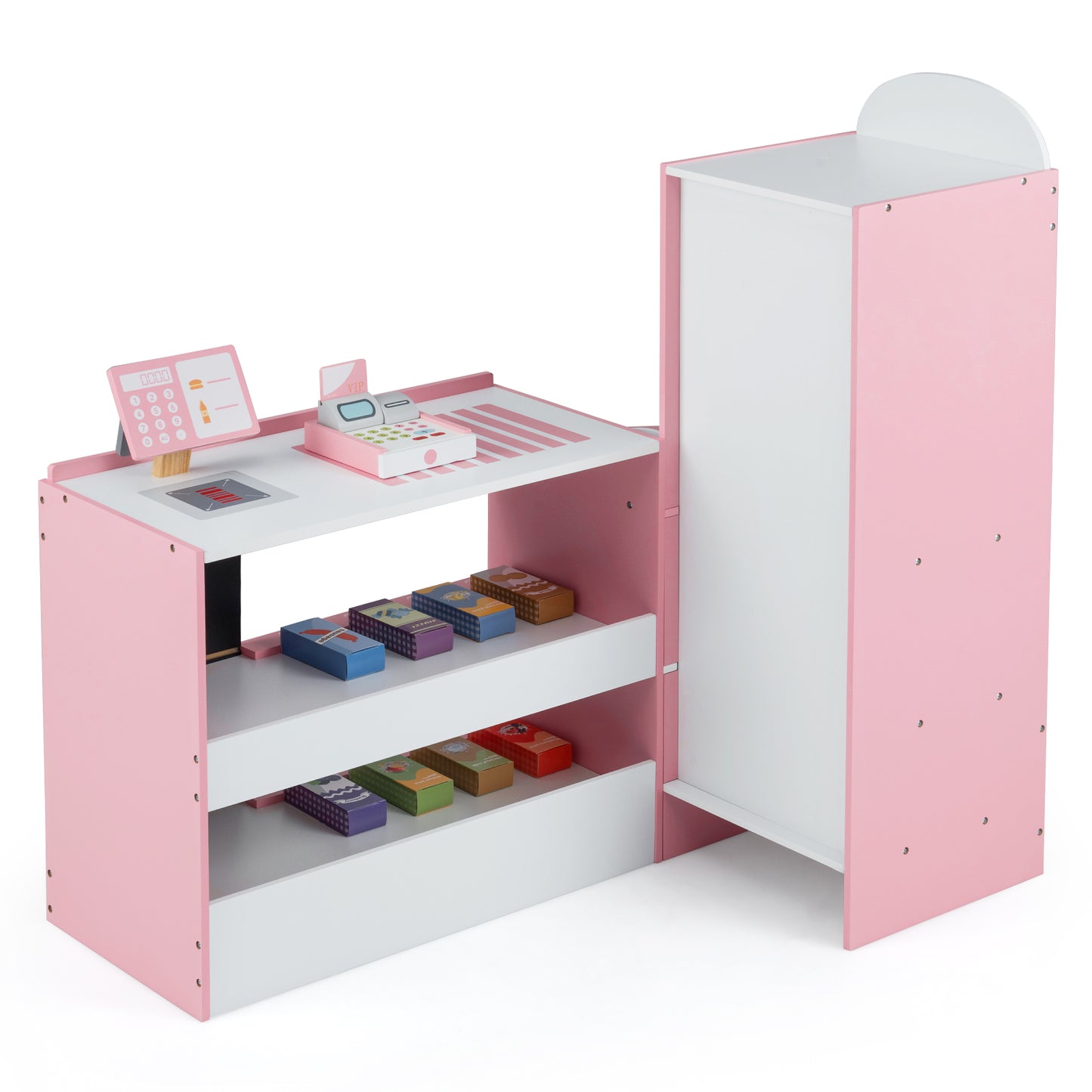 Wooden Supermarket Play Toy Set with Cash Register and POS Machine-Pink