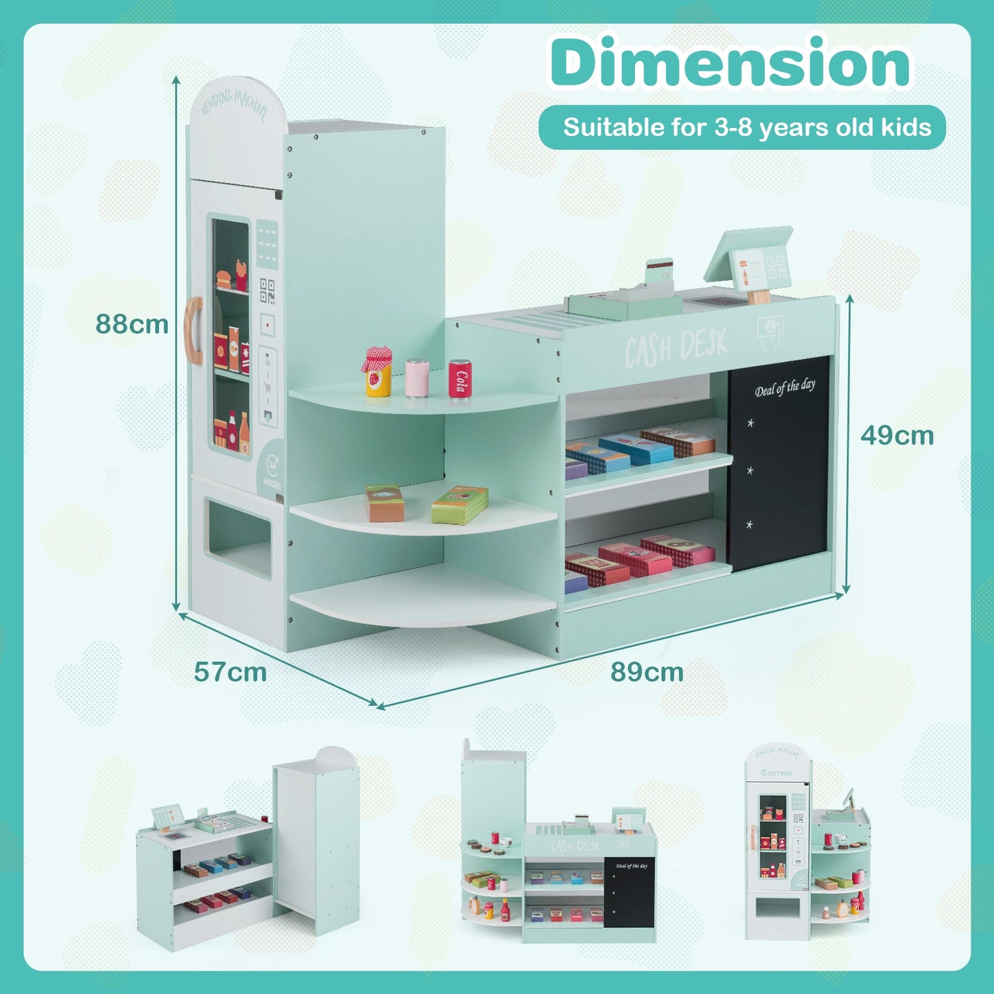 Wooden Supermarket Play Toy Set with Cash Register and POS Machine-Green