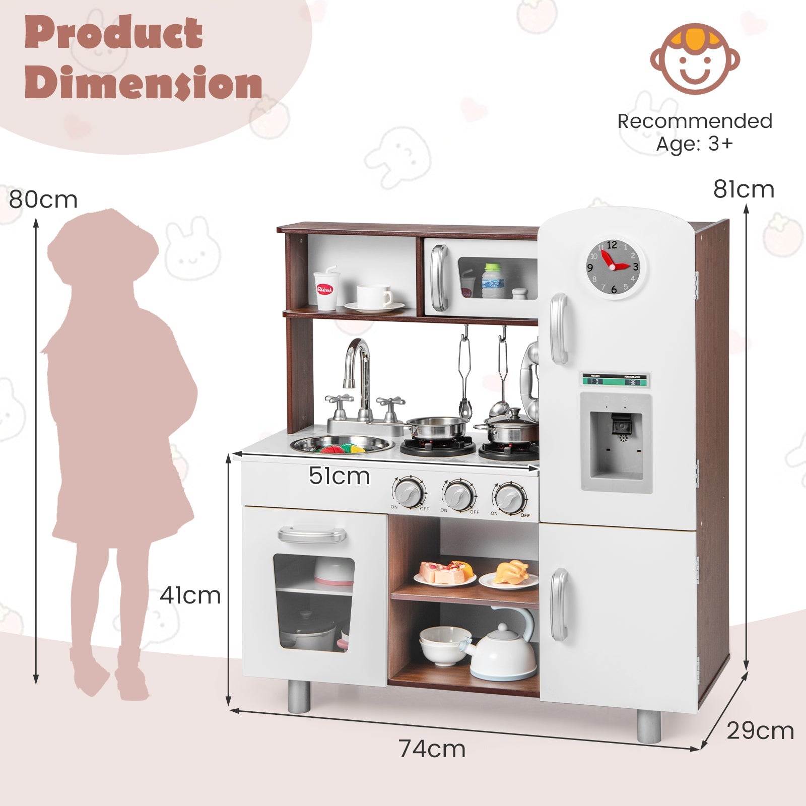 Wooden Toddler Kitchen Playset with Realistic Lights and Sounds-Brown