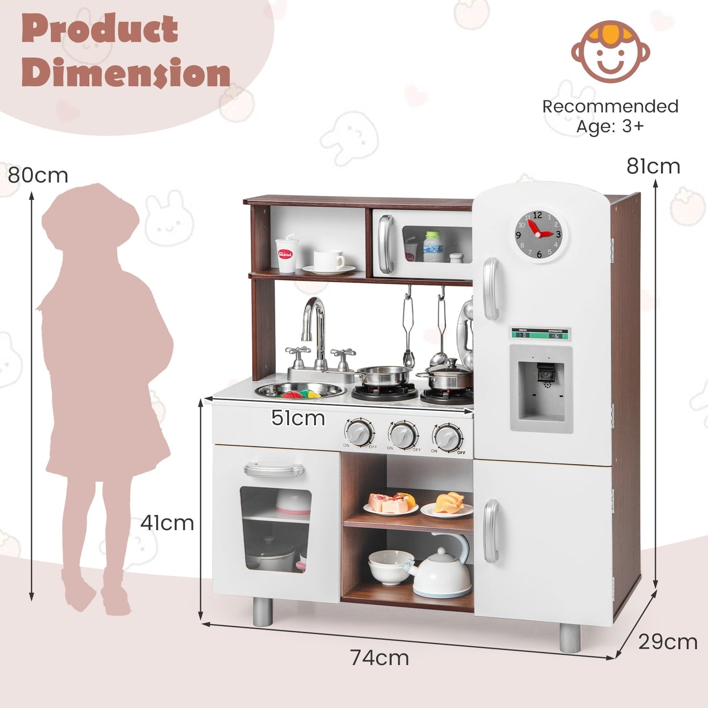 Wooden Toddler Kitchen Playset with Realistic Lights and Sounds-Brown