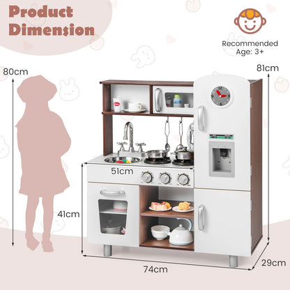 Wooden Toddler Kitchen Playset with Realistic Lights and Sounds-Brown