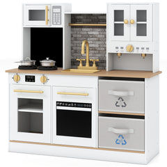 Wooden play kitchen with stove and sounds childrens kitchen with sink-Natural