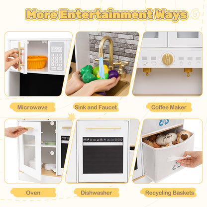 Wooden play kitchen with stove and sounds childrens kitchen with sink-Natural