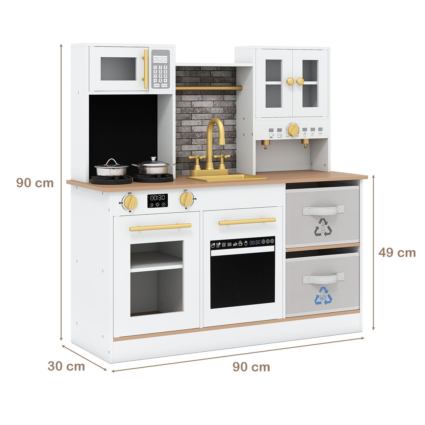 Wooden play kitchen with stove and sounds childrens kitchen with sink-Natural