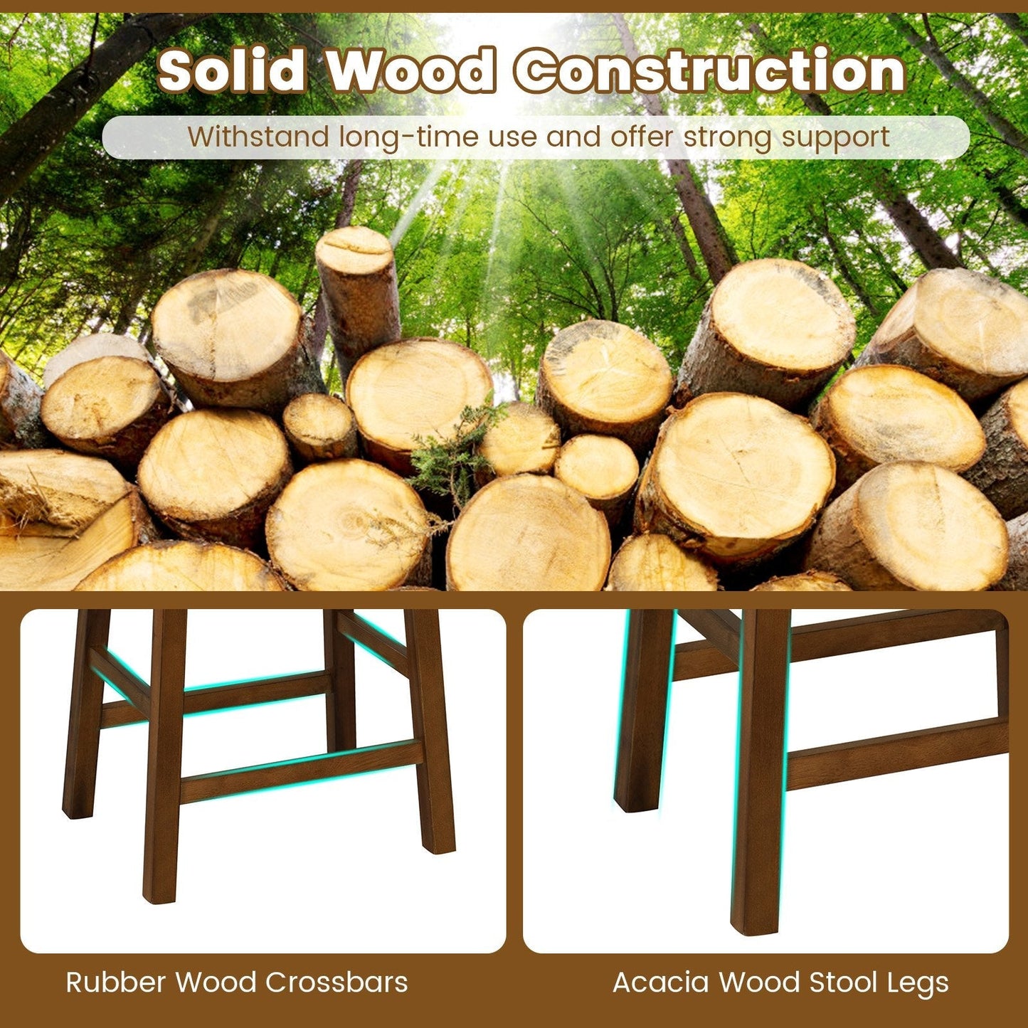 Faux PU Leather Counter Height Stools Set of 2 with Woven Curved Seat-Black &amp; Brown