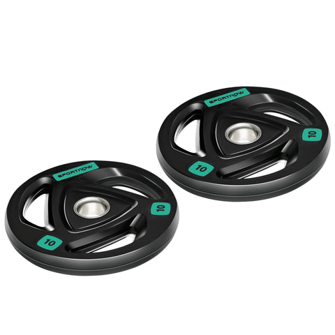 SPORTNOW Two 10kg Olympic Weight Plates, Tri-Grip Rubber-Coated Barbell Weights, with 5cm Holes, for Home, Gym, Office