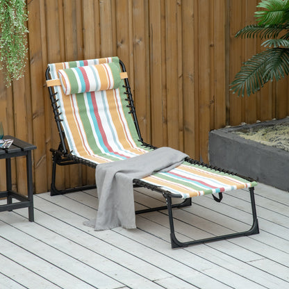 Outsunny Folding Sun Lounger Beach Chaise Chair Garden Reclining Cot Camping Recliner with 4 Position Adjustable Multicolored