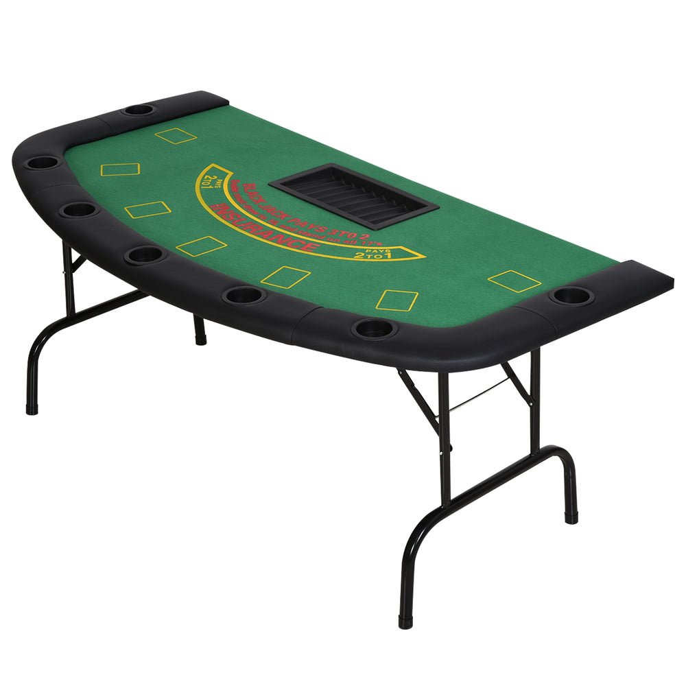 HOMCOM Poker Table, 7-Player Folding Blackjack Table with Chip Tray, Cup Holders, Padded Rails, 182 x 91 x 75 cm, Green