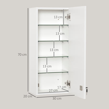 kleankin Wall Mounted Medicine Cabinet, First Aid Cabinet with Adjustable Shelves, Lockable with 2 Keys, White
