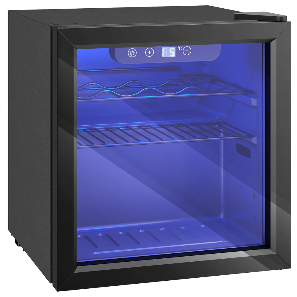 HOMCOM 12 Bottle Wine Cooler, 36 Litre Capacity, 4-16°C Under Counter Drinks Beer Wine Fridge with Glass Door, LED Light, Black