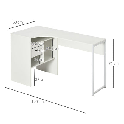 HOMCOM L Shaped Desk, 120cm Computer Desk, Corner Desk with 2 Drawers and 3 Storage Compartments for Home Office, Study Workstation, White