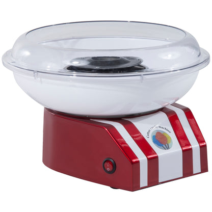 HOMCOM Candy Floss Machine for Kids & Adults, 550W Retro Cotton Maker for Sugar or Candies, Including 10 Candyfloss Sticks, Non-Slip Base, Red & White