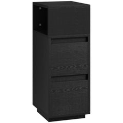 HOMCOM Slim Bedside Table, Narrow Bedside Cabinet with Open Shelf and 2 Drawers for Bedroom, Living Room, Black