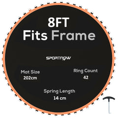 SPORTNOW Trampoline Replacement Mat with Spring Pull Tool, 42 V-Hooks, for 8ft Trampoline using 14cm Springs, Orange