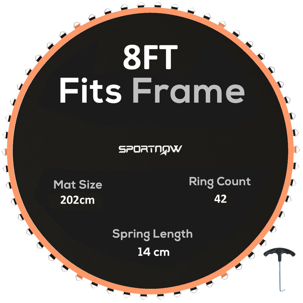 SPORTNOW Trampoline Replacement Mat with Spring Pull Tool, 42 V-Hooks, for 8ft Trampoline using 14cm Springs, Orange