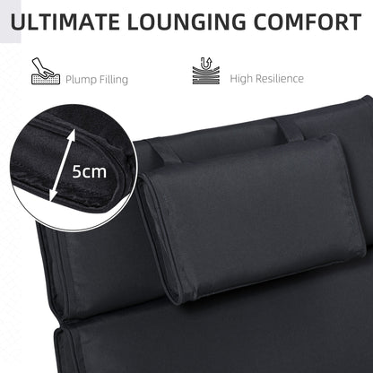 Outsunny Garden Sun Lounger Cushion Replacement Soft Sunbed Reclining Chair Relaxer Pad with Pillow, Cushion ONLY - Black