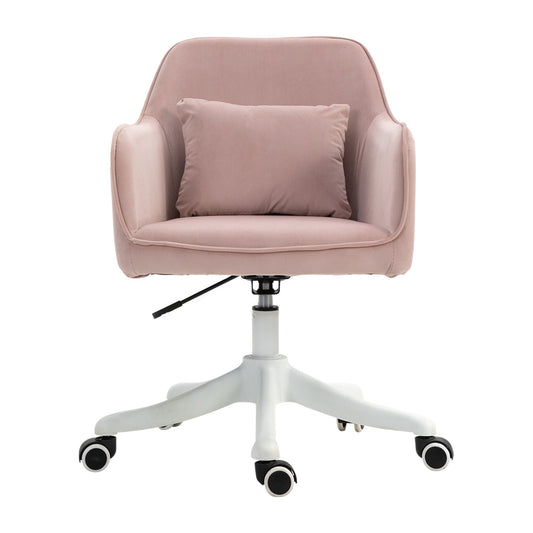 Vinsetto Velvet Office Chair, Desk Chair, Makeup Vanity Chair with Massage Lumbar Pillow and Rolling Wheels for Bedroom and Home, Pink