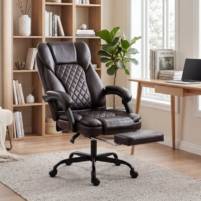 HOMCOM Executive Home Office Chair Reclining Function Footrest Computer Desk Chair High Back, Brown