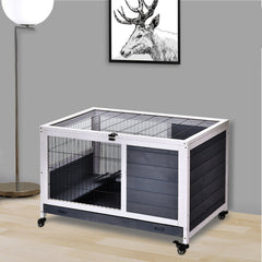 PawHut Rabbits Indoor Fir Wood Lift-Top Hutch Guinea Pigs Hutches-Grey and White