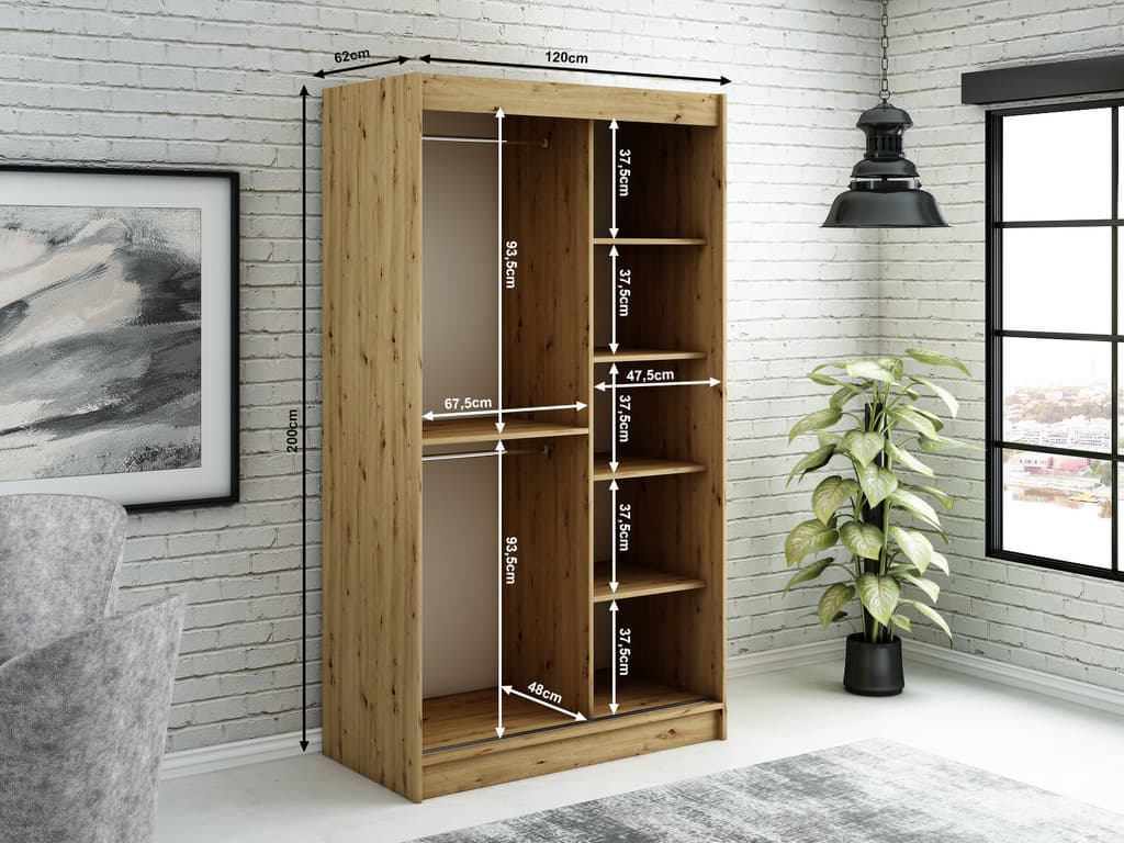 Leto V2 Sliding Door Wardrobe 120cm