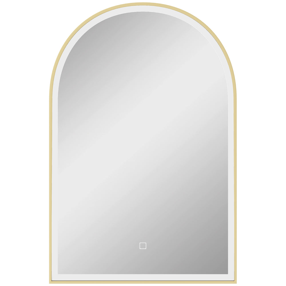 HOMCOM 90 x 60 cm Bathroom Mirror with LED Lights, Anti-Fog Arched Vanity Mirror with 3 Colour Dimmable, Gold Tone