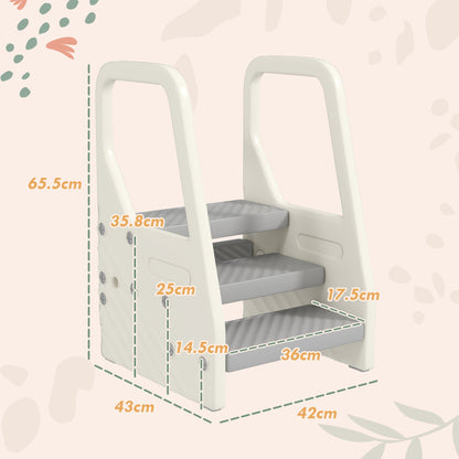 AIYAPLAY Adjustable 3 Step Toddler Tower with Handles, Non-slip Surface and Foot Pads, Grey