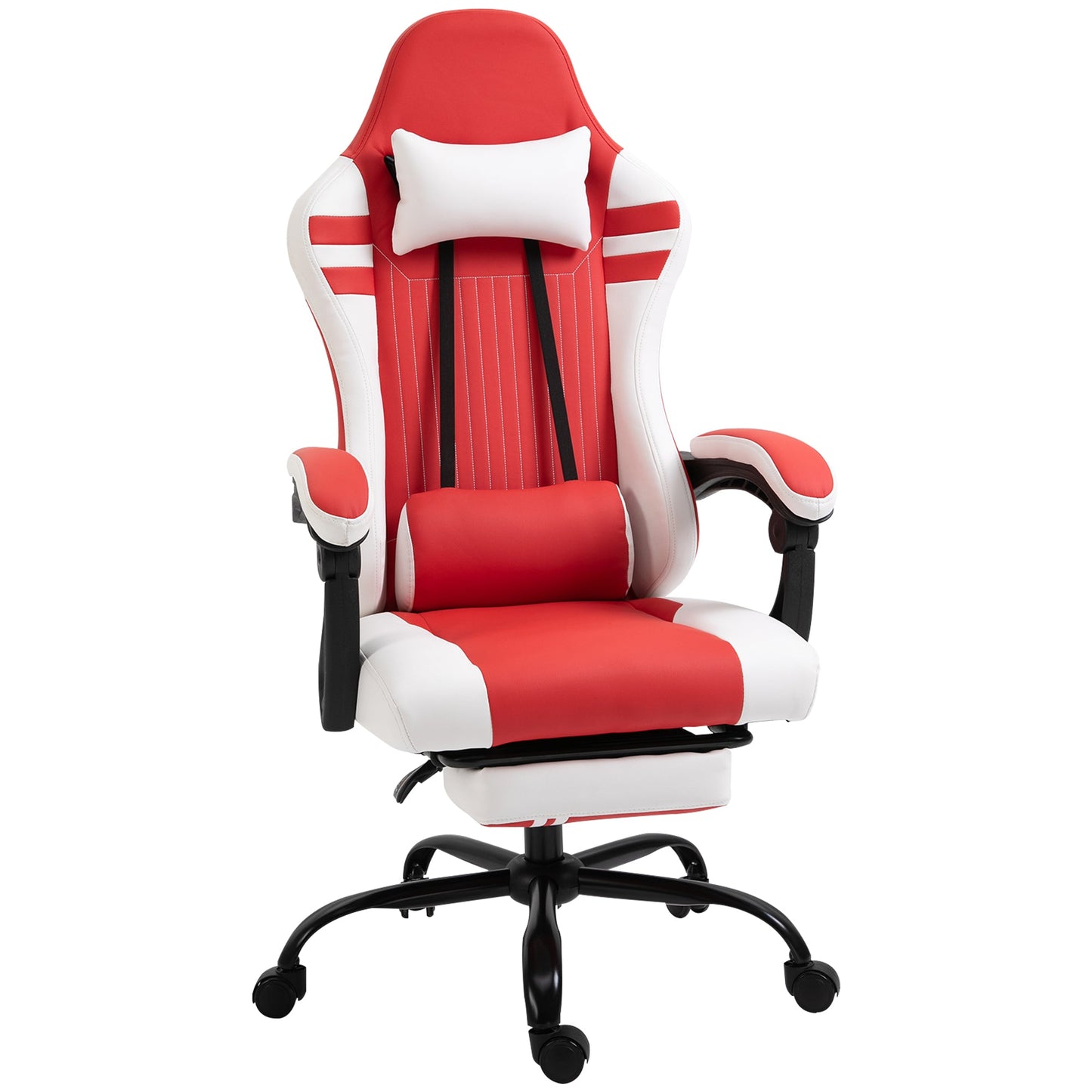 Vinsetto PU Leather Gaming Chair with Headrest, Footrest, Wheels, Adjustable Height, Racing Gamer Chair, Red White