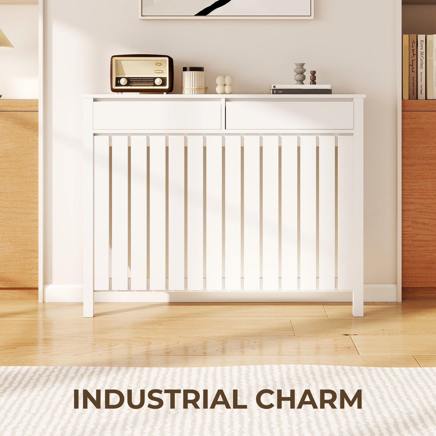 HOMCOM 93 x 119cm Rustic-Look Radiator Cover - White