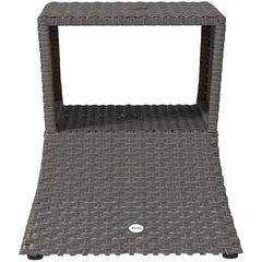 Outsunny Rattan Outdoor Coffee Table, Wicker Garden Patio Bistro Side Table with Umbrella Hole and Storage Space, Dark Grey