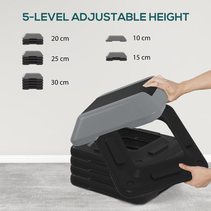 SPORTNOW Fitness Stepper for Exercise Workout, 10/15/20/25/30 cm 5-Level Height Adjustable Aerobic Stepper, Non-Slip Step, Grey