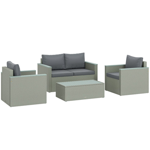 Outsunny Four-Piece Rattan Sofa Set, with Wood-Top Table