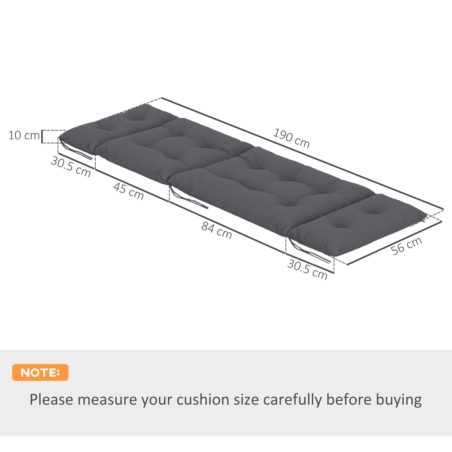 Outsunny Set of Two 190 x 56cm Sun Lounger Cushions - Dark Grey