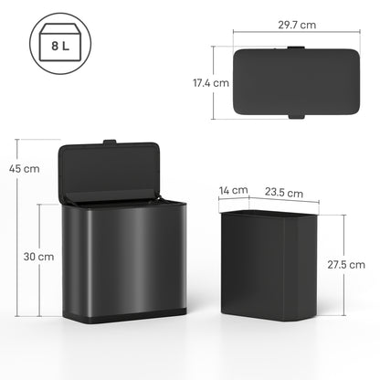 HOMCOM 8L Hanging Kitchen Bin, Rubbish bin with Lid and Removable Inner Bucket for Kitchen Cabinet Door, Under Sink, Office