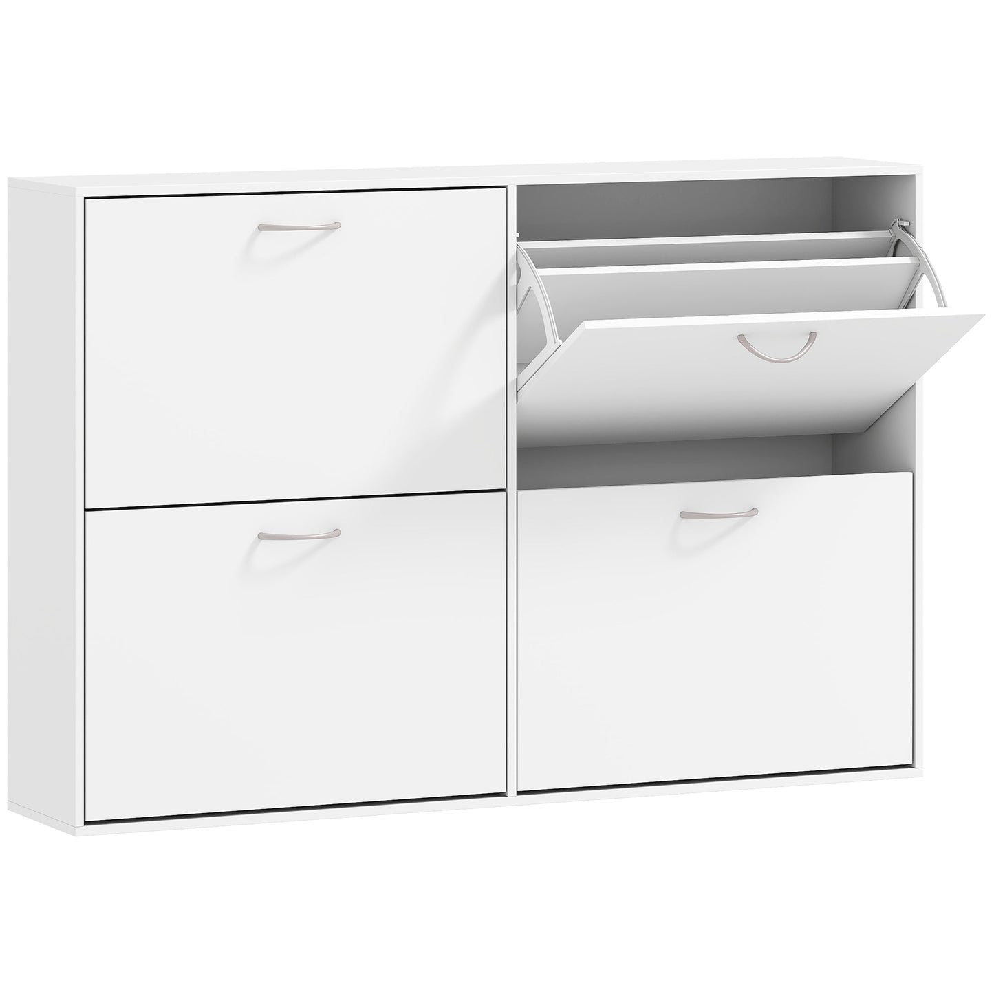 HOMCOM Wooden Modern Design 4 Drawer Shoes Cabinet Pull Down Shelf Storage Organiser - White