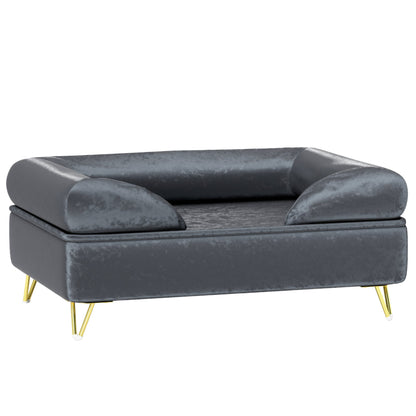 PawHut Cat Sofa Pet Couch w/ Removable Backrest, Soft Cushion, Washable Cover, for Small and Medium Sized Dogs, Grey