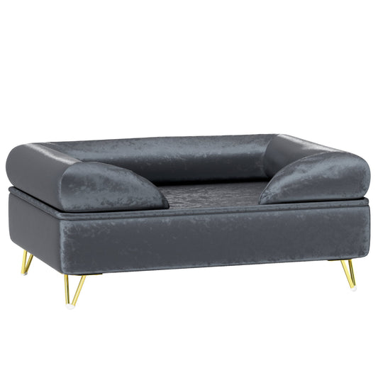 PawHut Cat Sofa Pet Couch w/ Removable Backrest, Soft Cushion, Washable Cover, for Small and Medium Sized Dogs, Grey