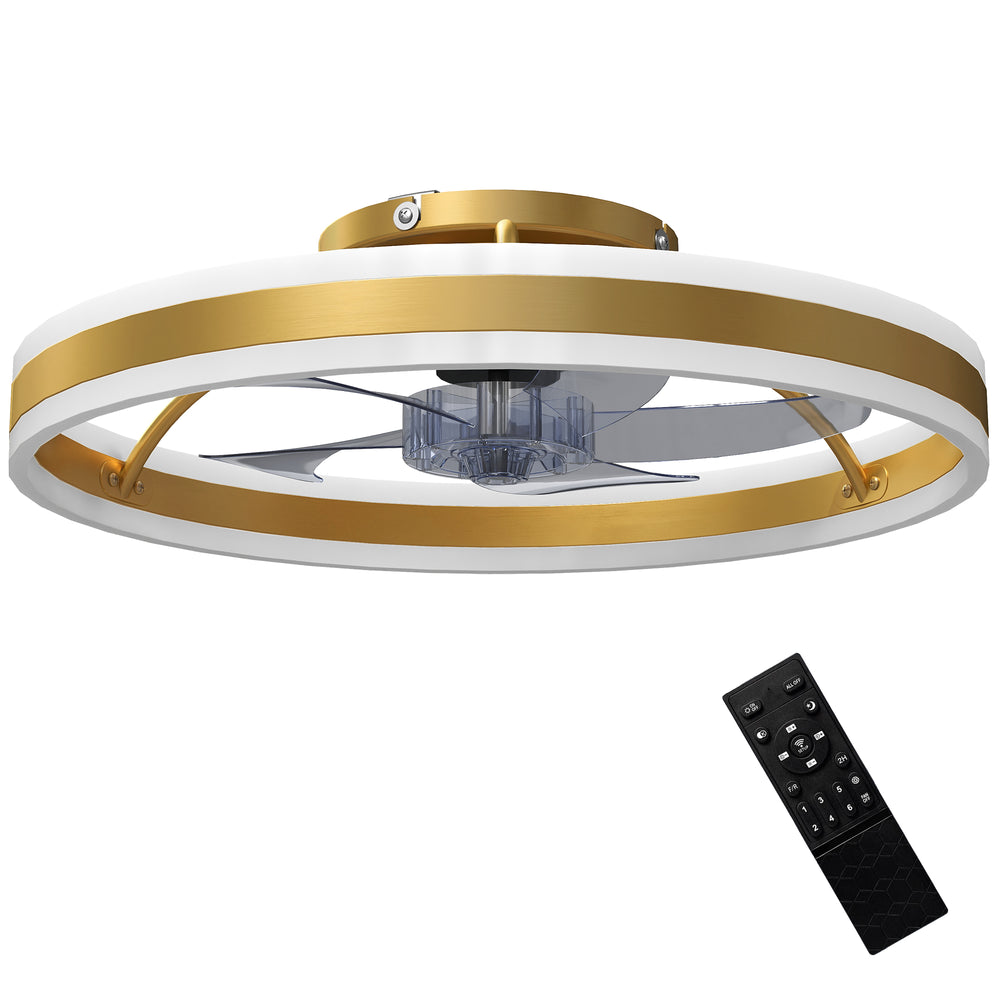 HOMCOM Ceiling Fan with Light and Remote, LED Mount Ceiling Fan with 3 Colour Temperatures, 6 Speed, 50 cm, Gold Tone