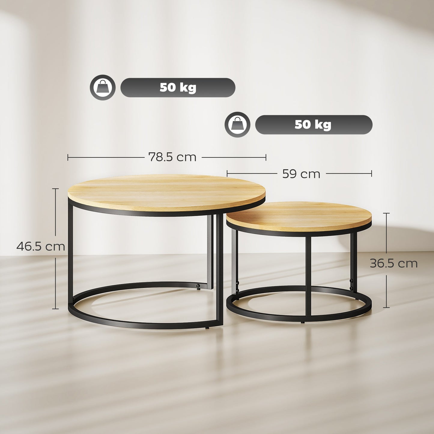 HOMCOM Set of Two Wood-Effect Stacking Tables - Natural