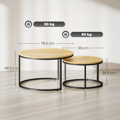 HOMCOM Set of Two Wood-Effect Stacking Tables - Natural