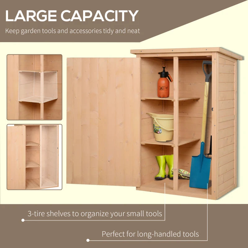 Outsunny 1.8 x 2.4ft Small Fir Wood Garden Storage Shed with Shelves